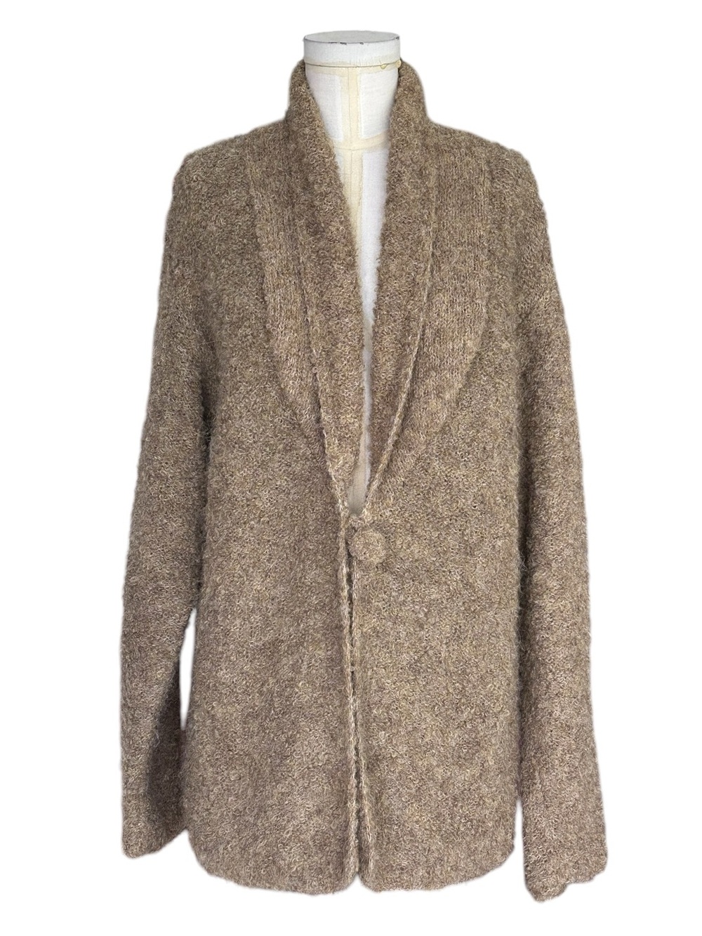 Tabask Women's Handmade Longline Alpaca Shawl Collar Nubby Cardigan Brown Medium